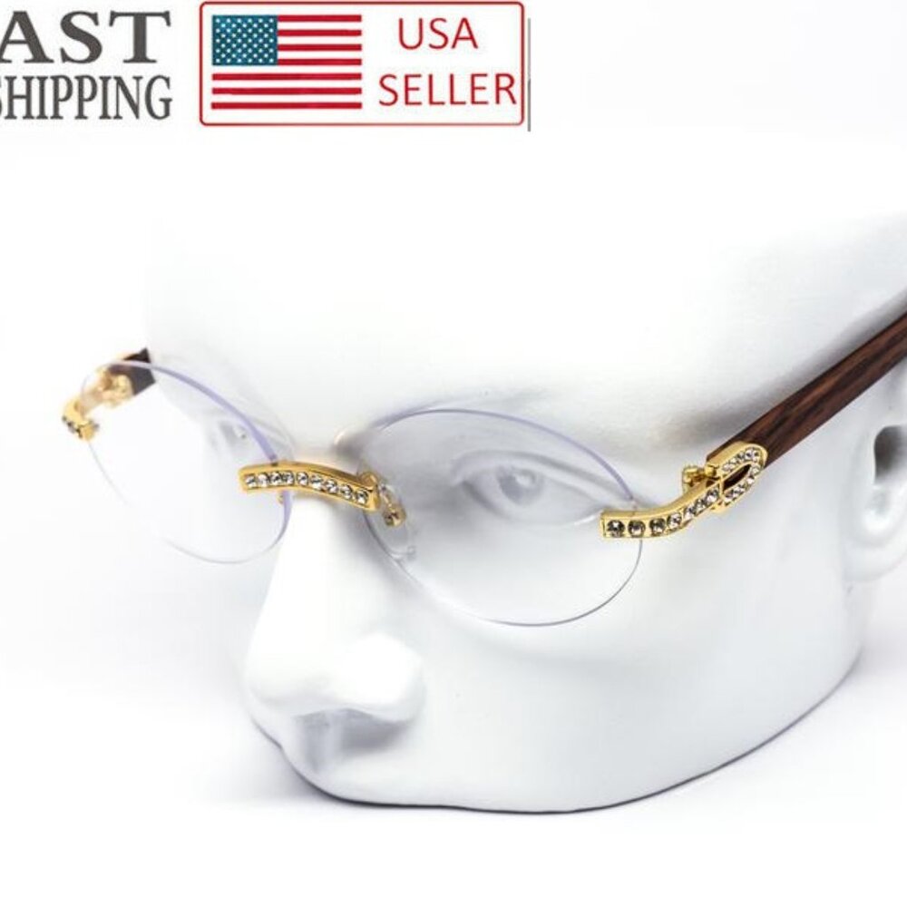 Men Sunglasses Hip Hop Style Oval Rimless Clear Lens Woody Bufs Migos‎ Style New
